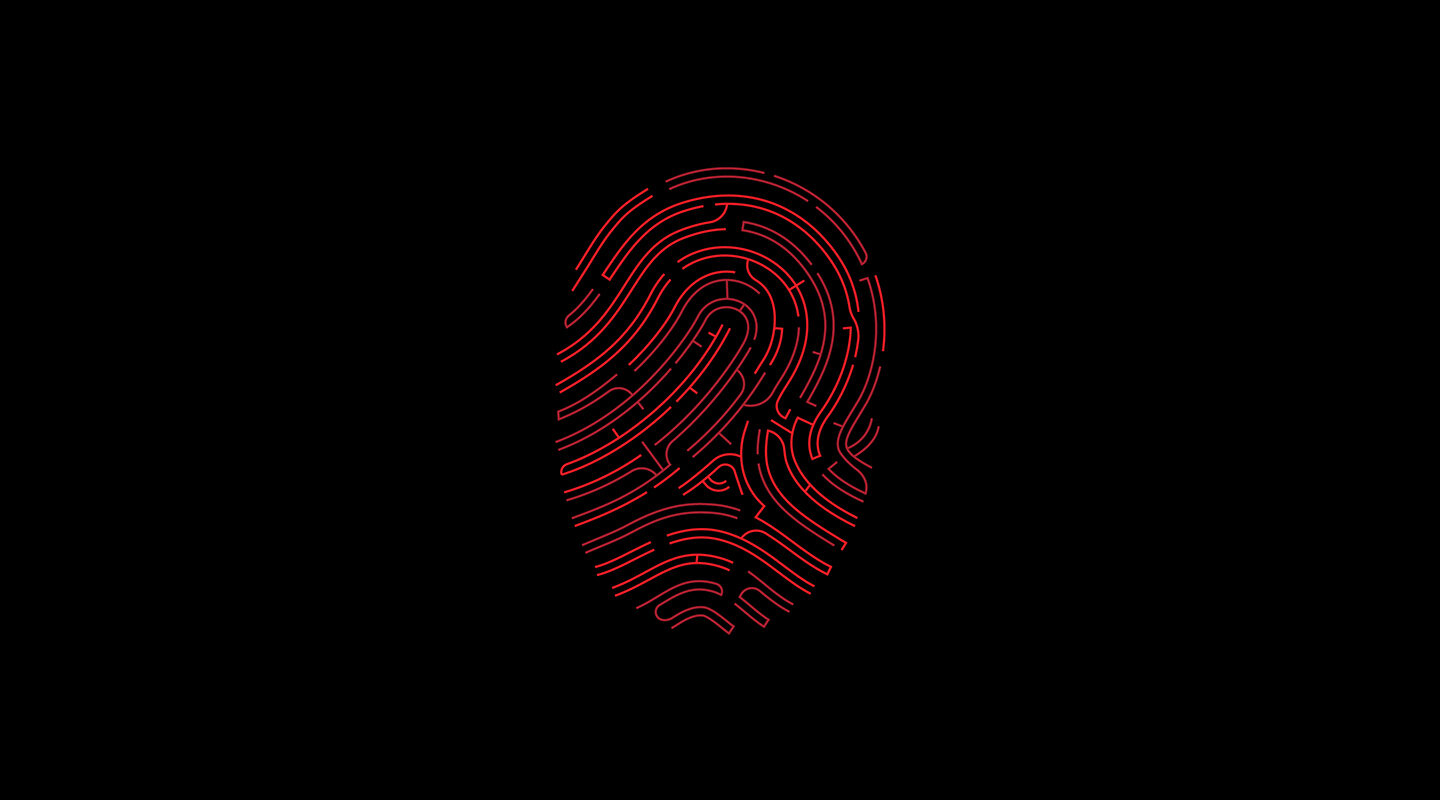 Red fingerprint that forms an internal maze.